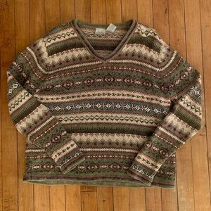 green earth-toned 90s vintage sweater